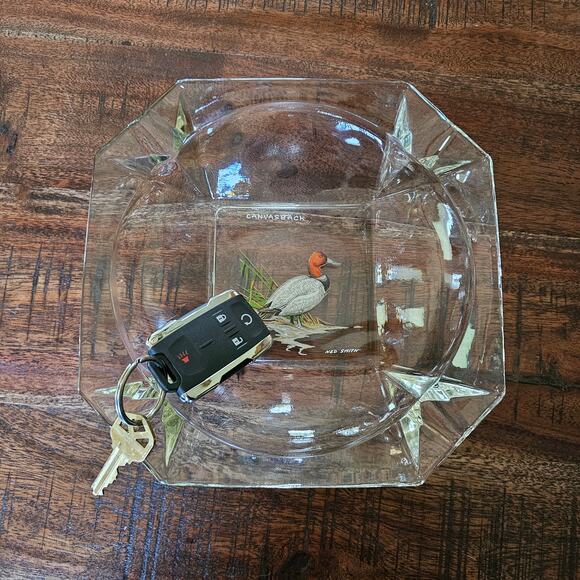 Vintage MCM Mid Century Modern Ned Smith Canvasback Mallard Glass Ashtray - Picture 4 of 10